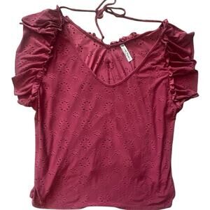 Per Seption Woman Eyelet Embroidered
Blouse Ruffle Sleeve Tie Back Top 3X